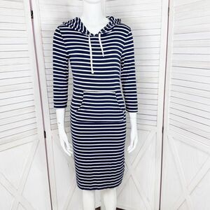 Heart & Hips Nautical‎ Stripe Hoodie T Shirt Midi Sheath Dress Blue White Medium